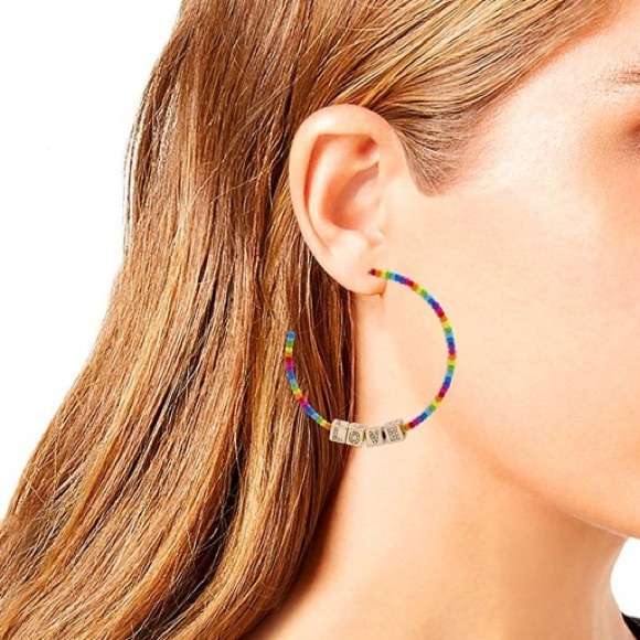 Betsey Johnson Love Beaded Hoop Earrings - Picture 3 of 8